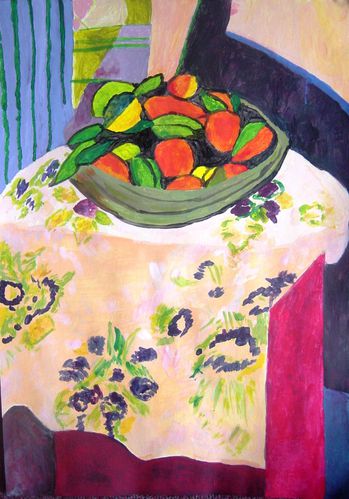 Nature morte aux oranges, copie de Matisse 29,7x42 cm acryl