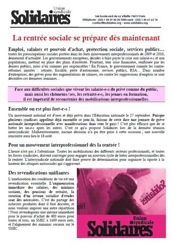 La rentrée sociale se prépare dès maintenant