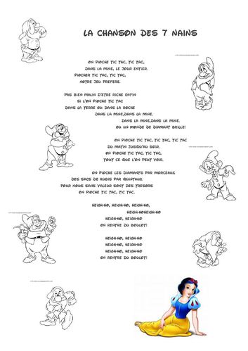 activitÃ© chansoncoloriage Blanche-neige