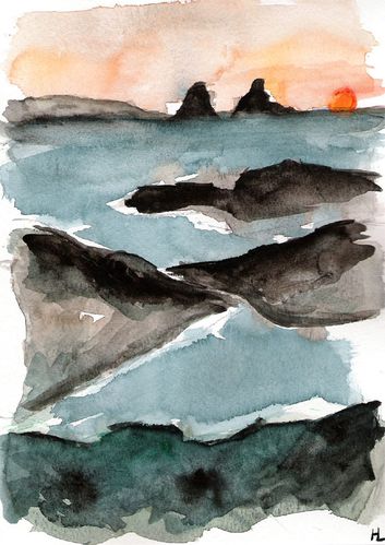 Aquarelle rochers noirs