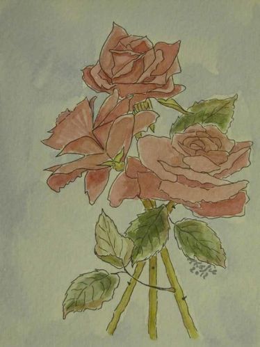 Trio de roses rouges-aquarelle