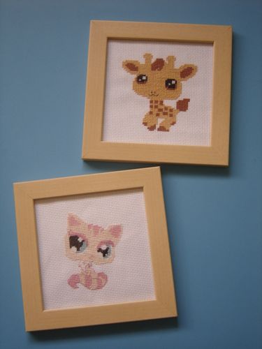 petshop girafe et chat brode par marihel.