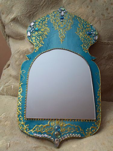 miroir oriental bleu turquoise cerne or et strassvert et bl
