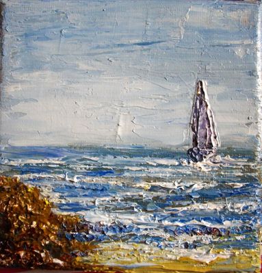 Marine - bateau voilier - Miniature : Voyage tableau huile sur toile F. Claire - Claire Frelon artiste peintre profesionnel en Morbihan - Bretagne - France - galerie de peinture