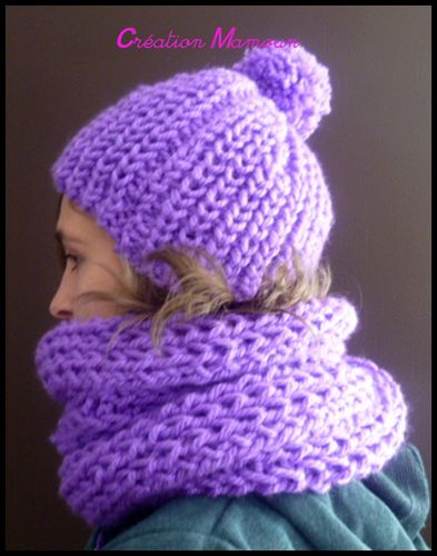 ensemble bonnet echarpe lilas 1