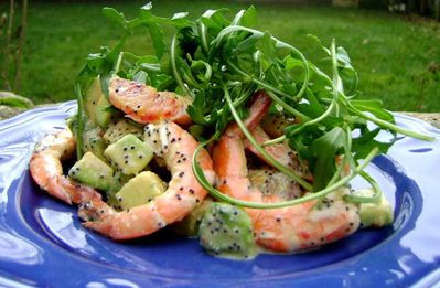 Salade de Gambas, Avocats, Orange Sangine et Roquette 2