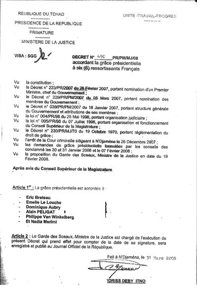 Grâce de Deby envers les membres de l'arche de Zoé(2)