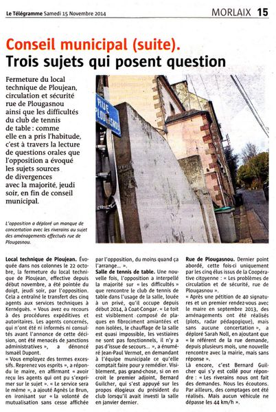 Le Telegramme 15.11.14 le Conseil Municipal