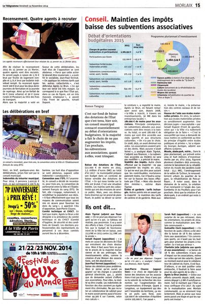 Le Telegramme 14.11.14 Conseil Municipal