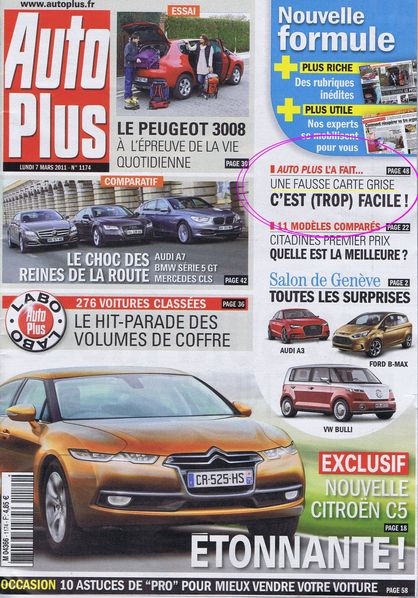 7 mars 2011 - Autoplus n°1174 carte grise 1