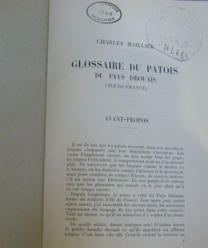 odyssee Livres anciens sur dreux. 1960 Patois drouais Maill