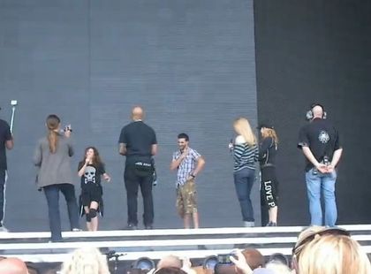 Madonna - MDNA Tour: Madonna and crew singing ''Happy Birthday'' to dancer at soundcheck in Gothenburg, Sweden - July 04, 2012 Madonna - MDNA Tour: Madonna and crew singing ''Happy Birthday'' to dancer at soundcheck in Gothenburg, Sweden - July 04, 2012
