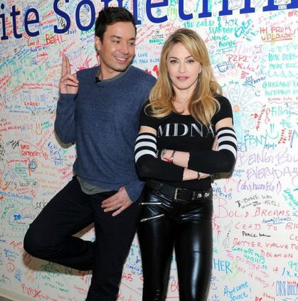 Photos: Madonna and Jimmy Fallon signing the Facebook Wall - March 24, 2012