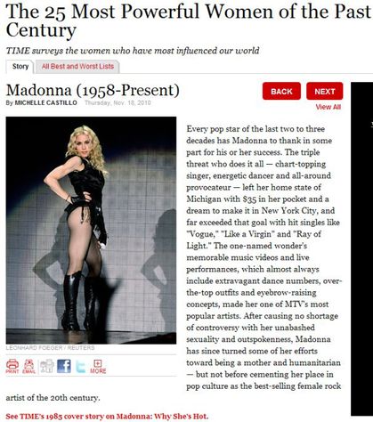 Madonna among The 25 Most Powerful Women of the Past Century
