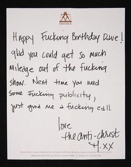 Madonna's 1994 Handwritten Letter to David Letterman