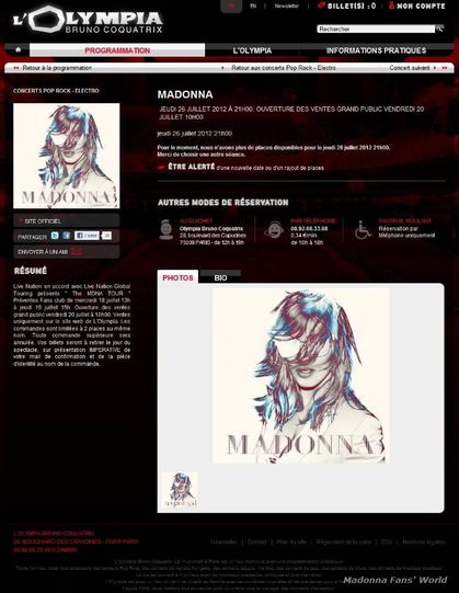 Madonna - MDNA Tour: Special show added at L'Olympia in Paris to be streamed online - July 26, 2012