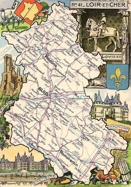 Cartes postales Map cards J Le Loir et Cher