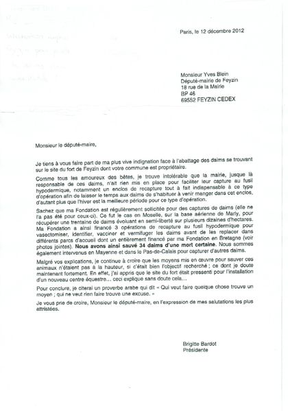 Lettre de BB le 12 12 2012