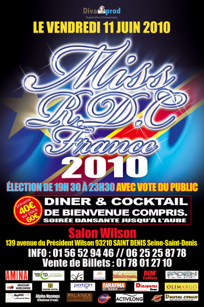 Miss rdc 2010 -La diva Miss RDC France 2010, qui se déroulera le 11 juin 2O10 au Salon Wilson auto