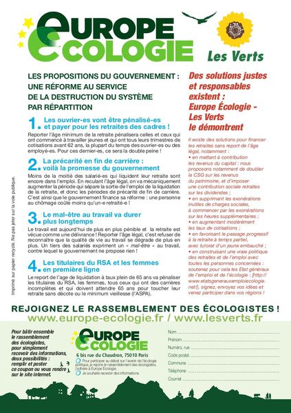 Europe Ecologie tract Retraitesfin