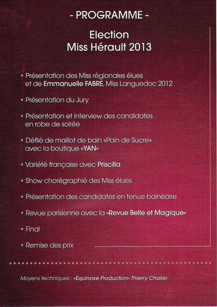 programme élection miss hérault 2013