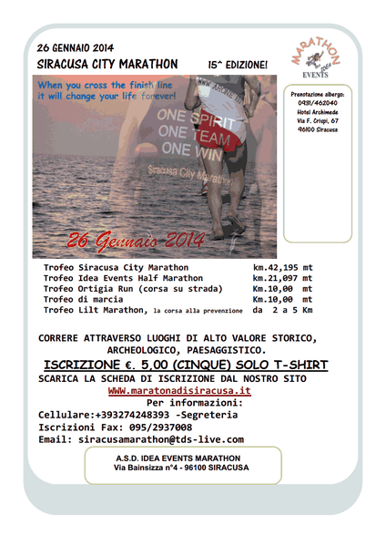 Siracusa City Marathon (15^ ed.). Ritorna il prossimo 26 gennaio 2014