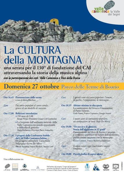 La Cultura della Montagna. Domenica presso il Parco delle Terme di Boario, in occasione del 150rio della Fondazione del CAI