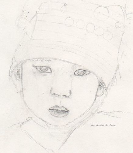 dessin crayon - portrait d'un enfant thaïlandais