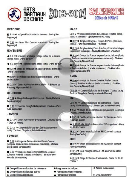 Calendrier national AMC