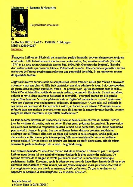 L'Offrande article