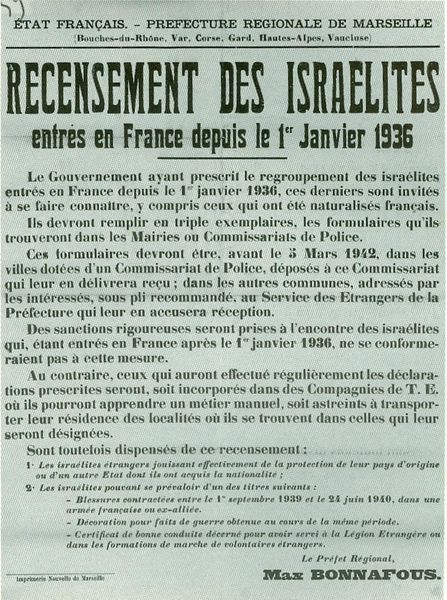 Recensement israélites à Marseille