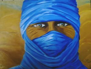 Portrait d'homme : Homme bleu - tableau huile sur carton toilé F. Claire - Claire Frelon artiste peintre profesionnel en Morbihan - Bretagne - France - galerie de peinture
