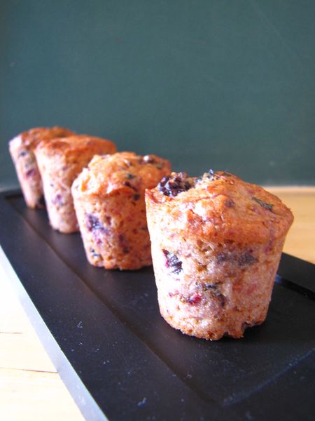 Muffins fruits rouges. Cake champi-lardon. Cookies citron-c