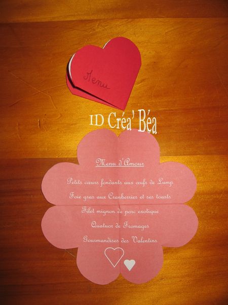 Table St Valentin Menu