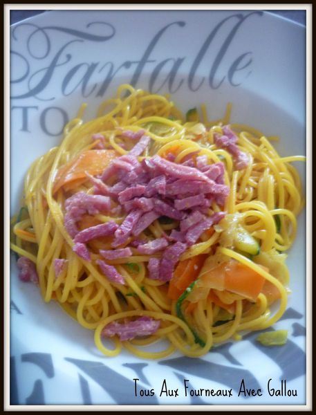 spaghetti, carottes, courgettes sauce crème et lardons (2)