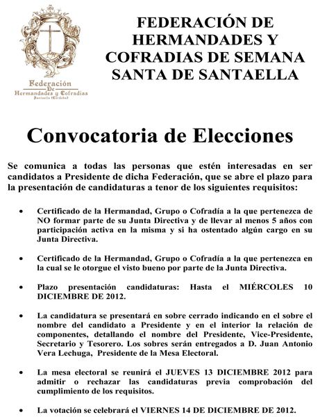 cartel candidaturas Federación Cofradías