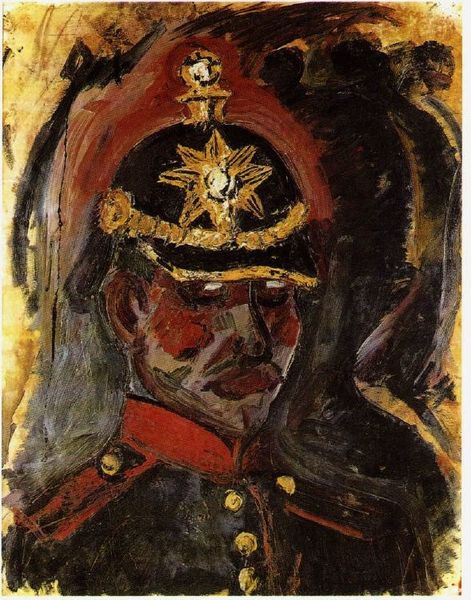 OD, Autoportrait avec un casque d'artillerie, 1914