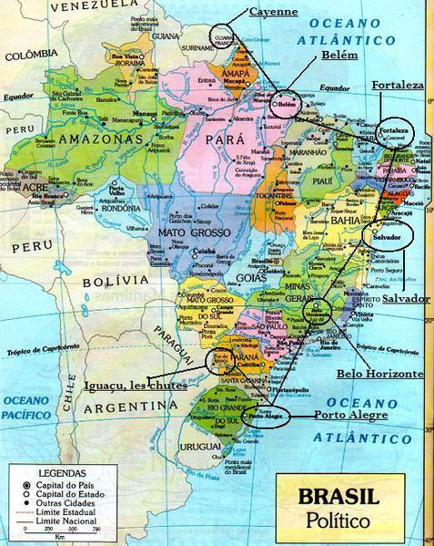 Tracé sur carte Brésil
