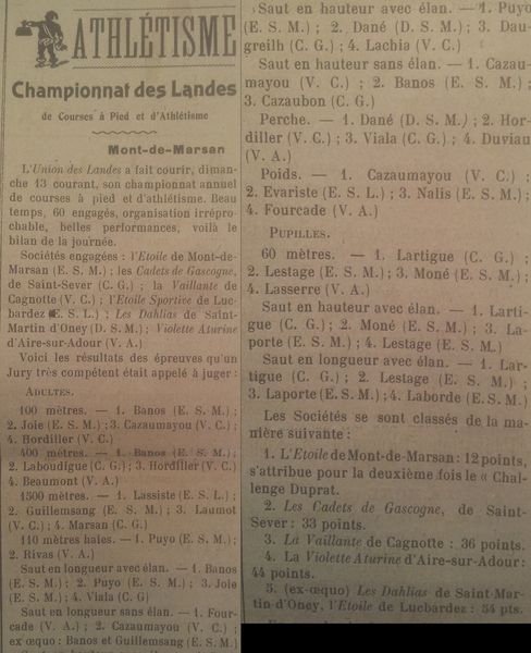 Athlétisme Chpt Landes 20-9-1911