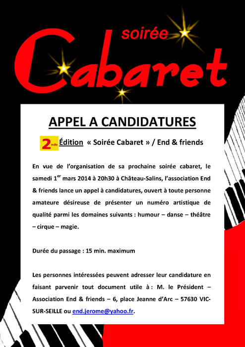 Appel à candidatures soirée cabaret 1er mars 2014