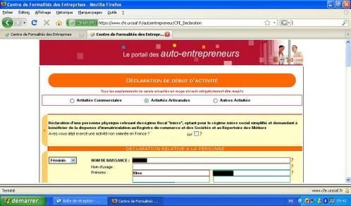 Formulaire inscription auto entrepreneur
