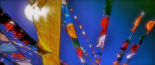 Blue sky prayer flags TIBET