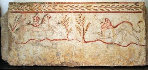 548e1 Paestum, chasse au lion, 375-350 avt J.-C