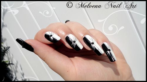 nail art noir blanc argent1