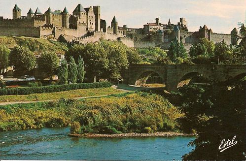 Cartes postales Cité de Carcassonne au 1er plan l'Aude