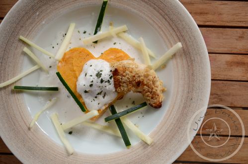 purée patate douce et aiguillettes de poulet à l'avoine