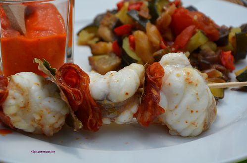 Brochettes lotte et chorizo