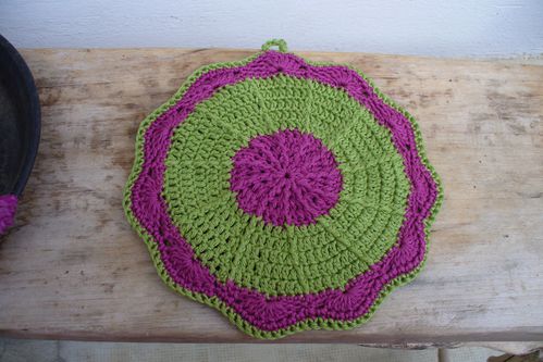 potholder rose et vert crochet