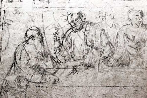 924h5 dessin préliminaire de la Cène (fresque, Rimini, 16