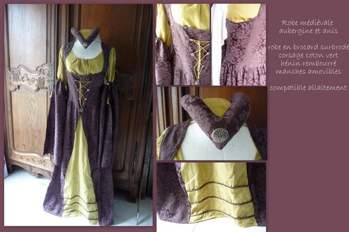 robe médiévale aubergine et anis